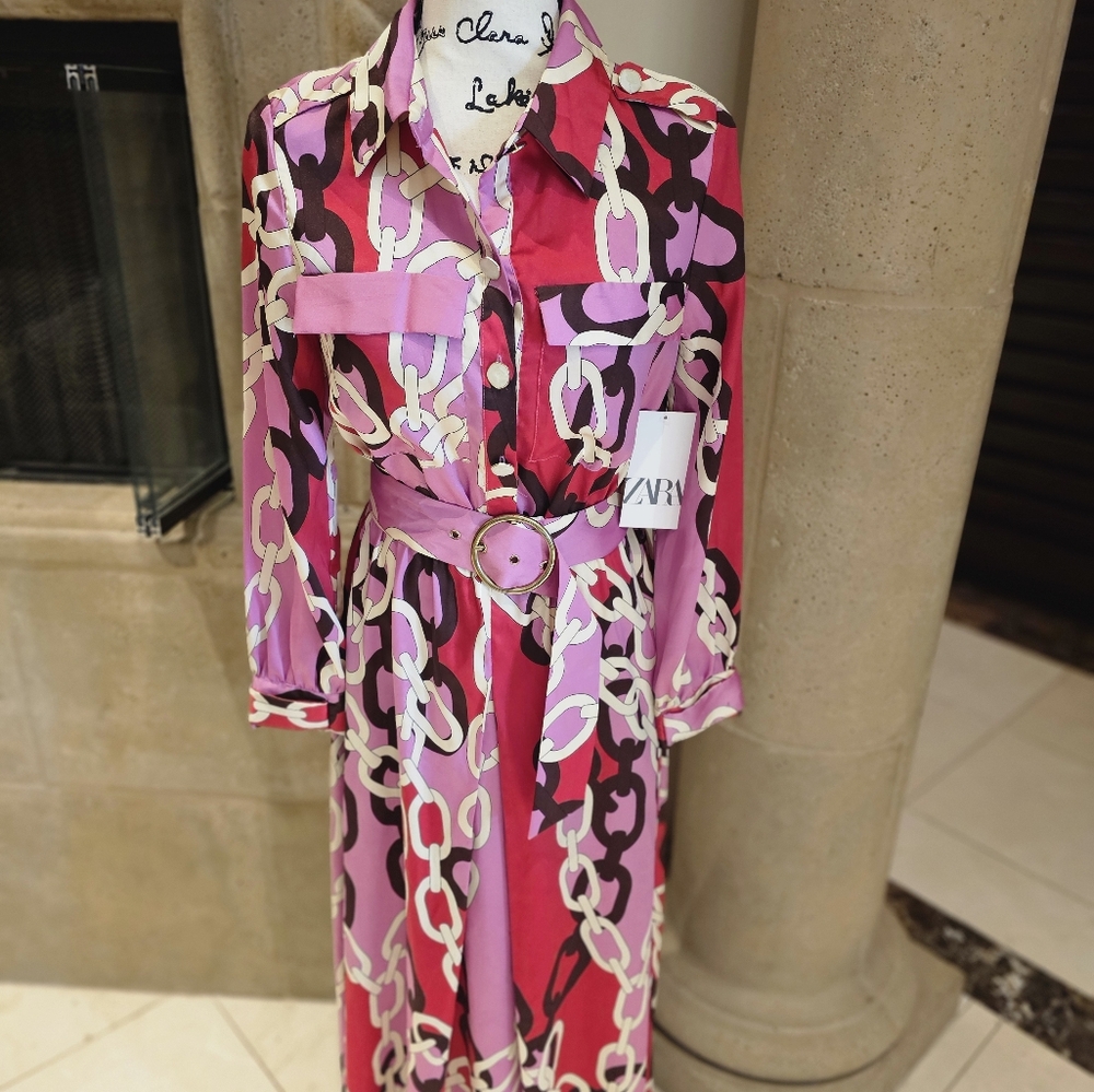 Zara Pink Chain Print Dress - Picture 3 of 6